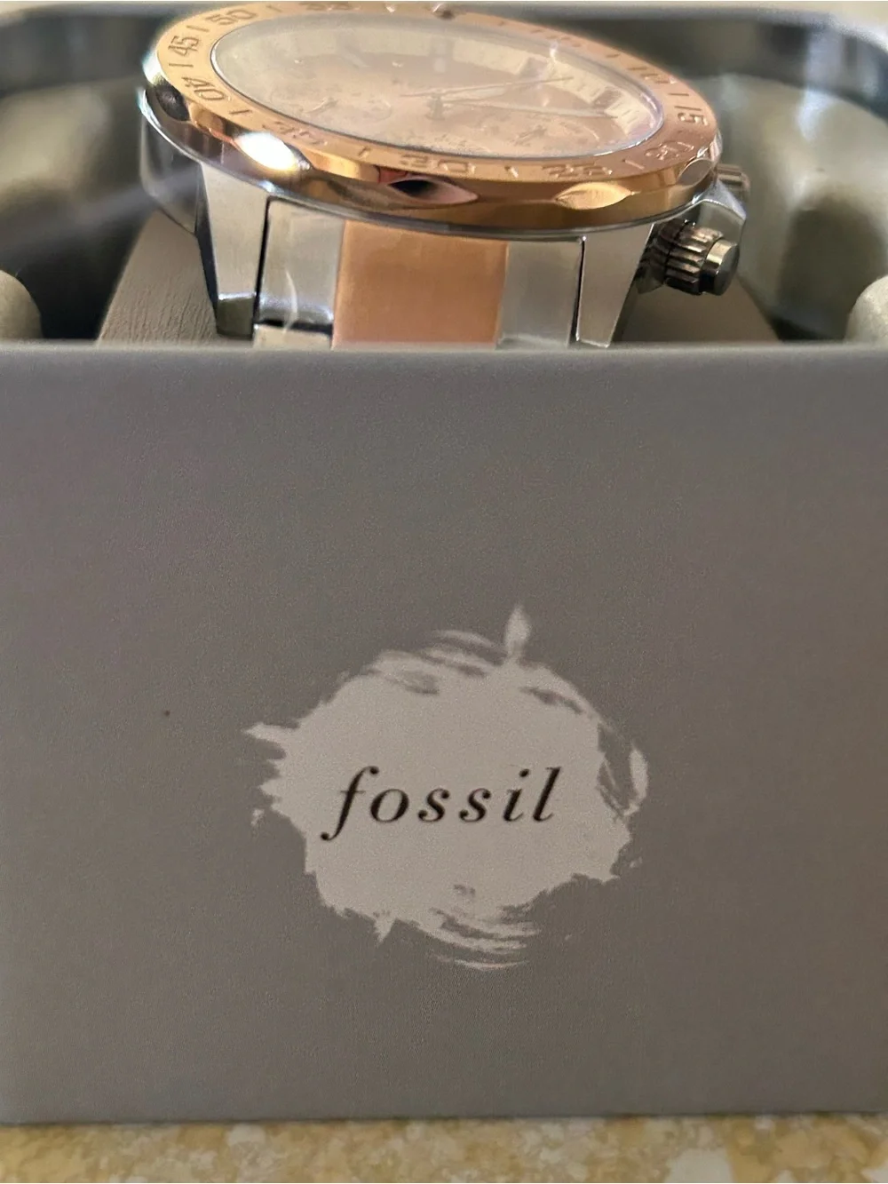 Fossil Men’s Rose Gold and Silver Two-Tone Chronograph Watch
